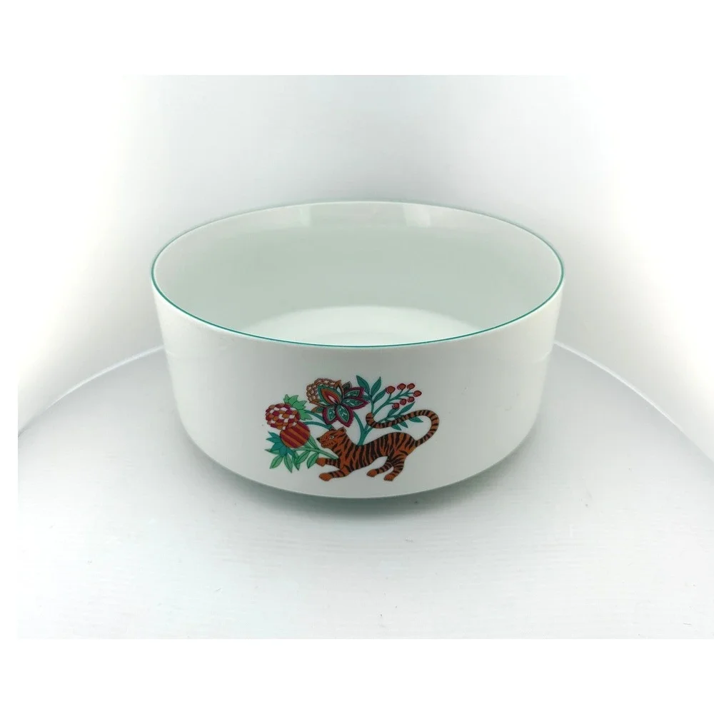 Vintage Creation Alpac France Porcelain Tiger Botanical Serving Bowl 8